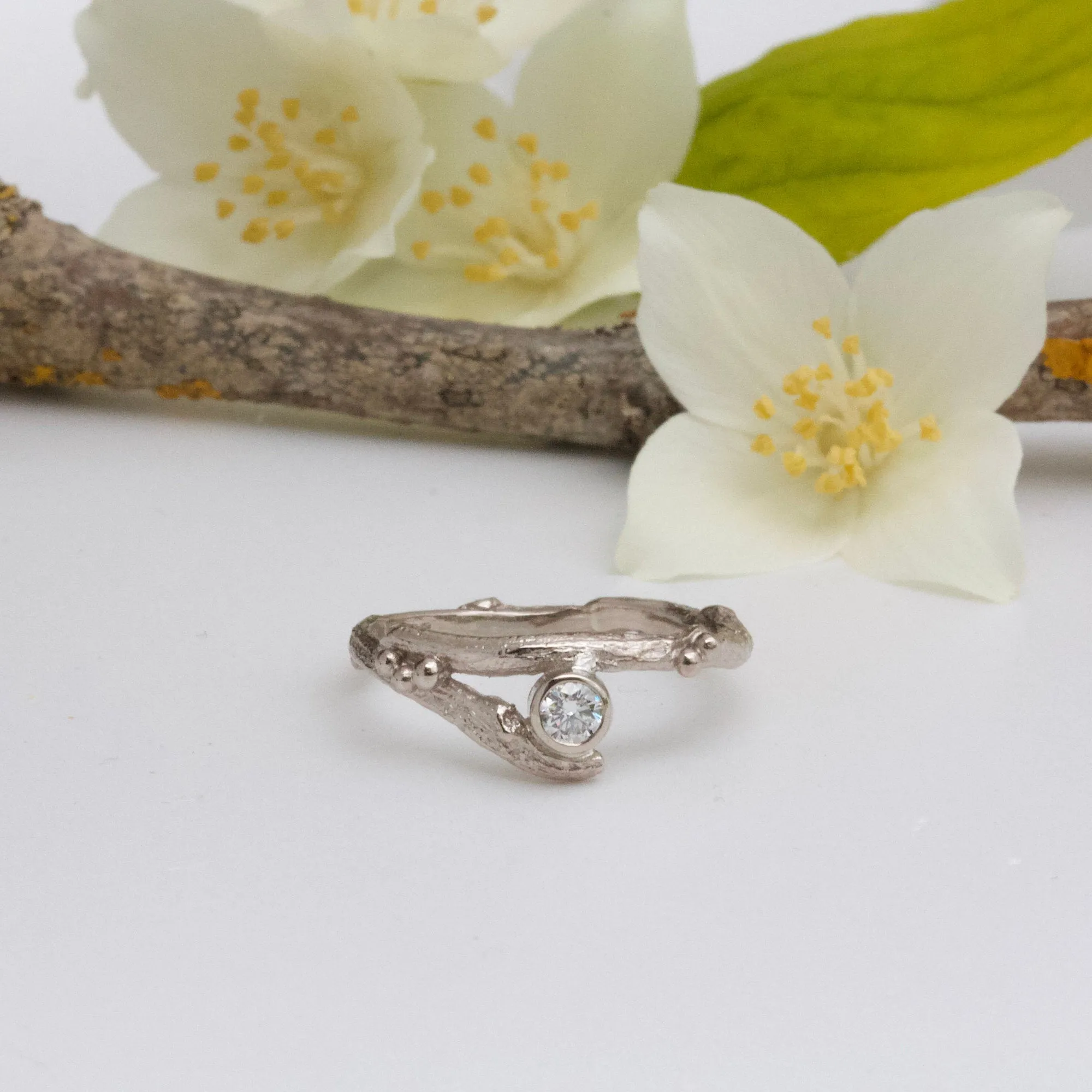Diamond Elvish Engagement Ring Set, Alternative Engagement Ring, 18ct Gold and Diamond Twig Ring