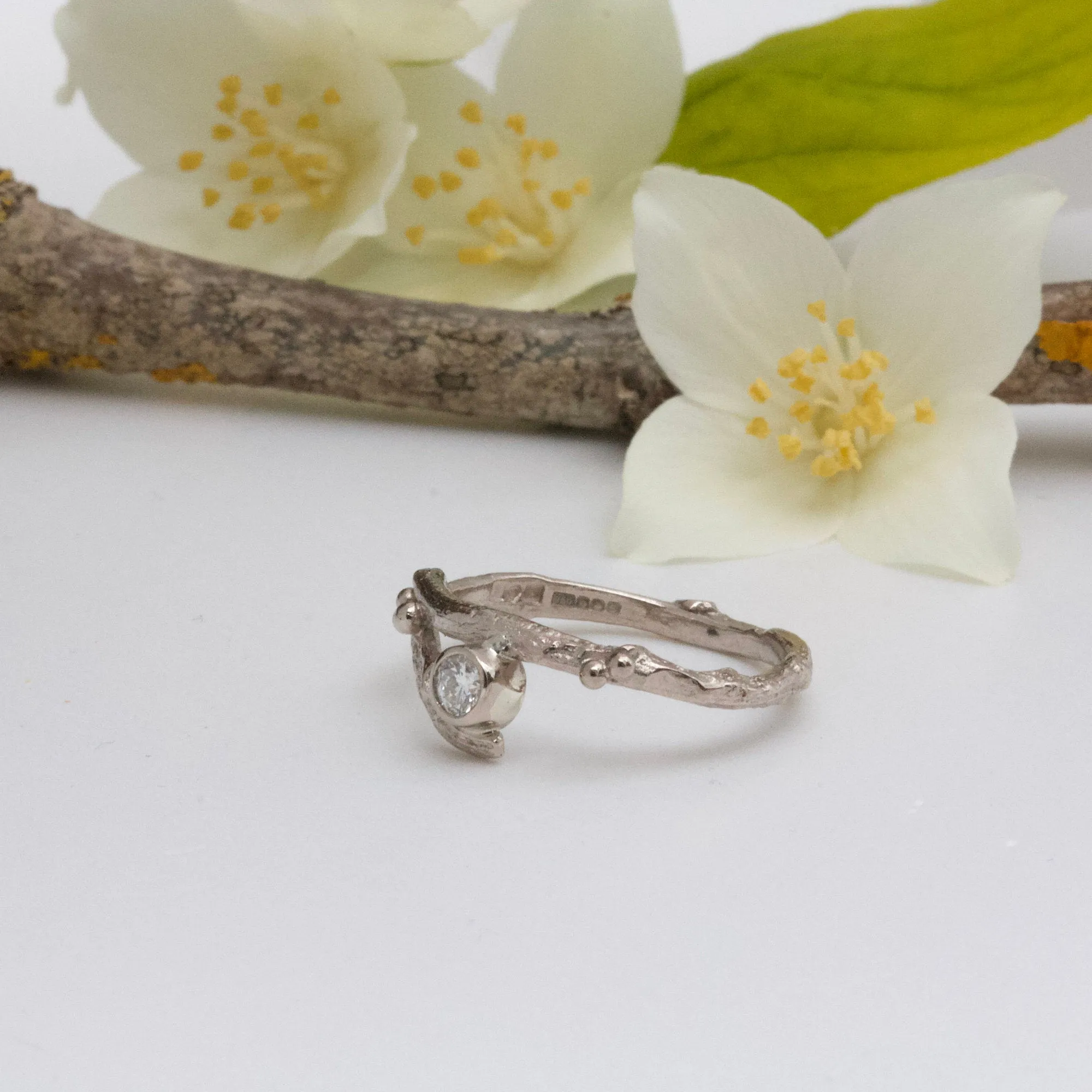 Diamond Elvish Engagement Ring Set, Alternative Engagement Ring, 18ct Gold and Diamond Twig Ring