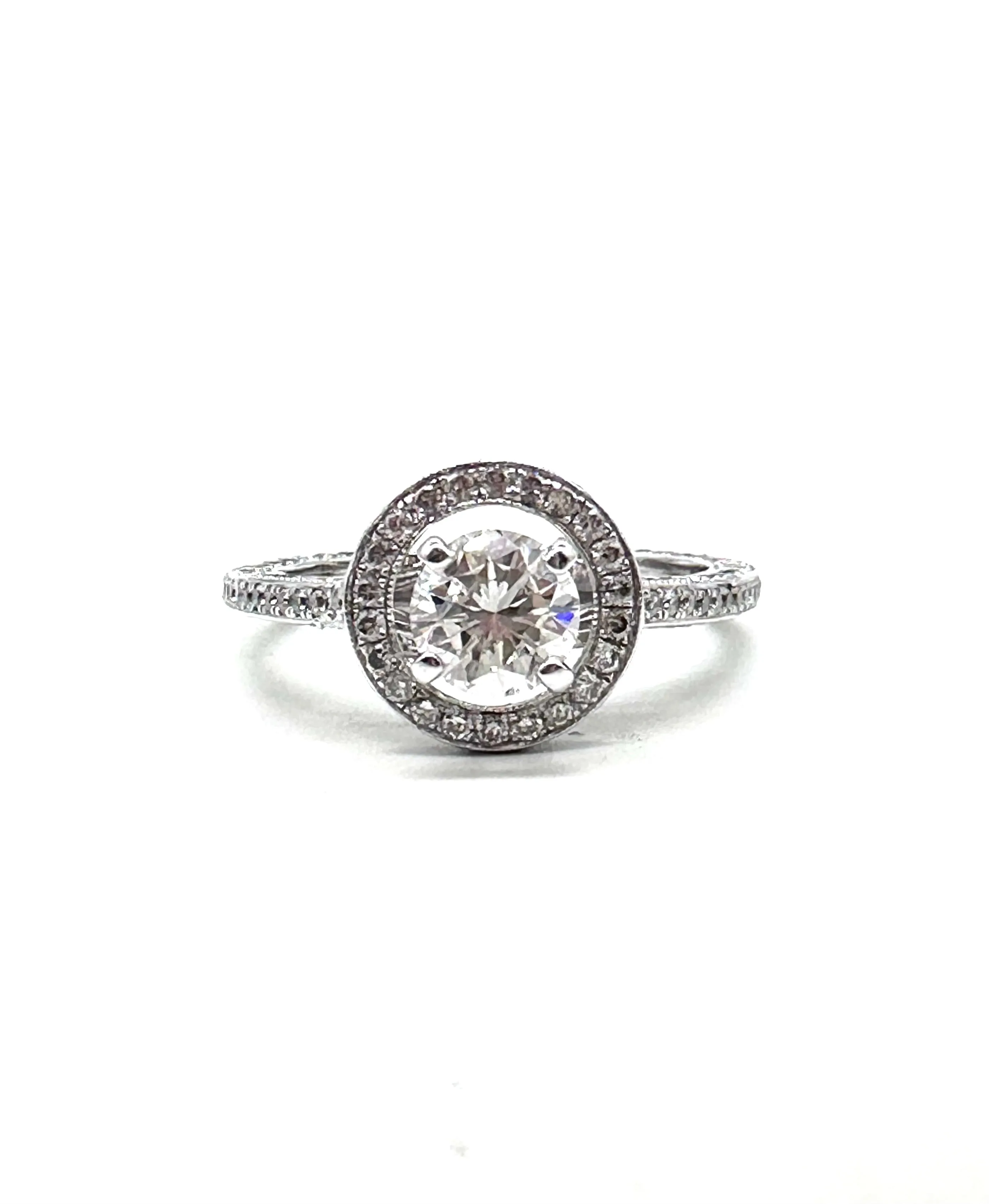 Diamond halo cathedral ring