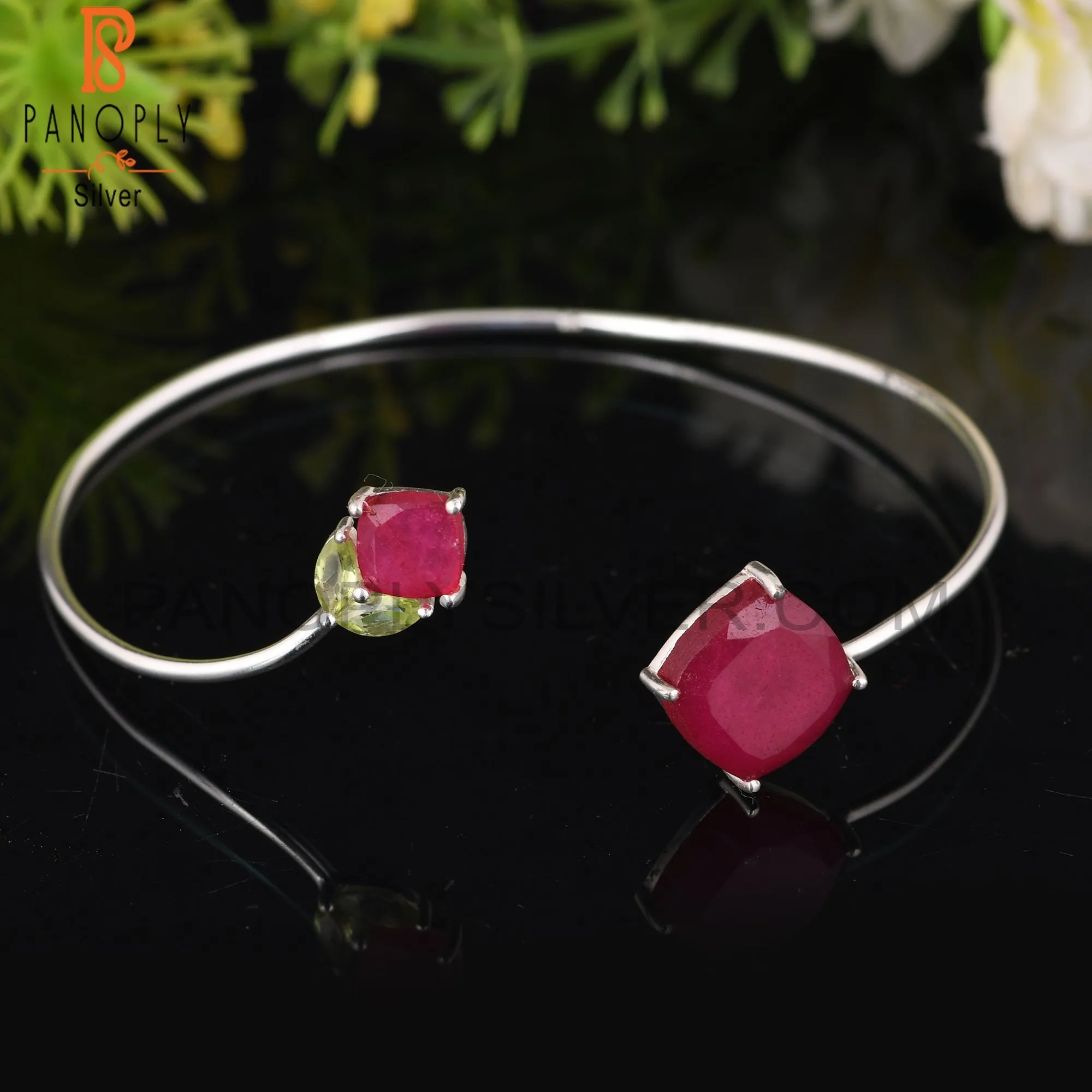 Dyed Ruby & Peridot 925 Sterling Silver Bracelet