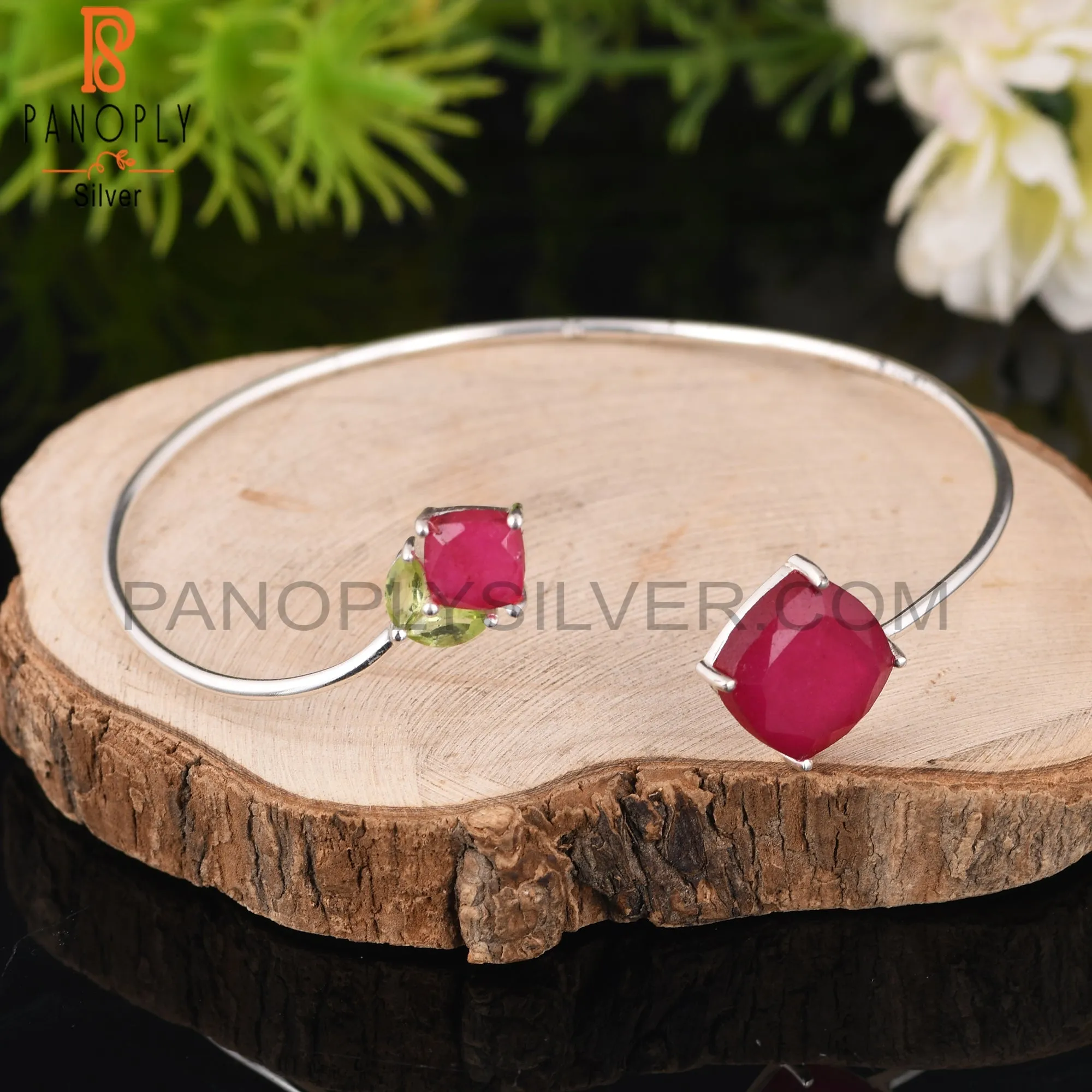 Dyed Ruby & Peridot 925 Sterling Silver Bracelet