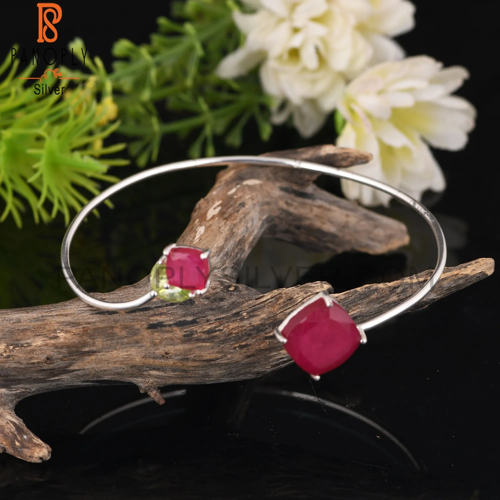 Dyed Ruby & Peridot 925 Sterling Silver Bracelet