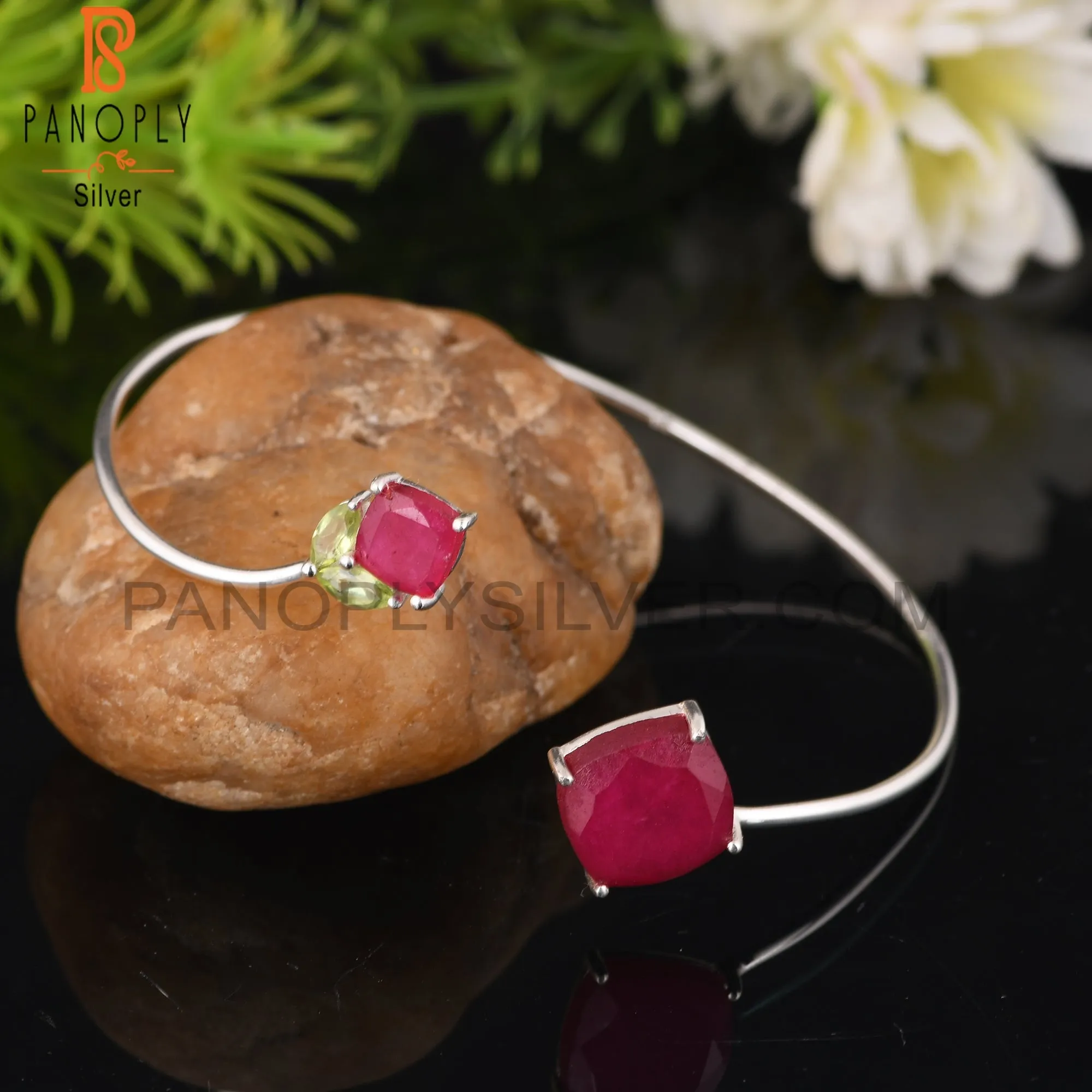 Dyed Ruby & Peridot 925 Sterling Silver Bracelet