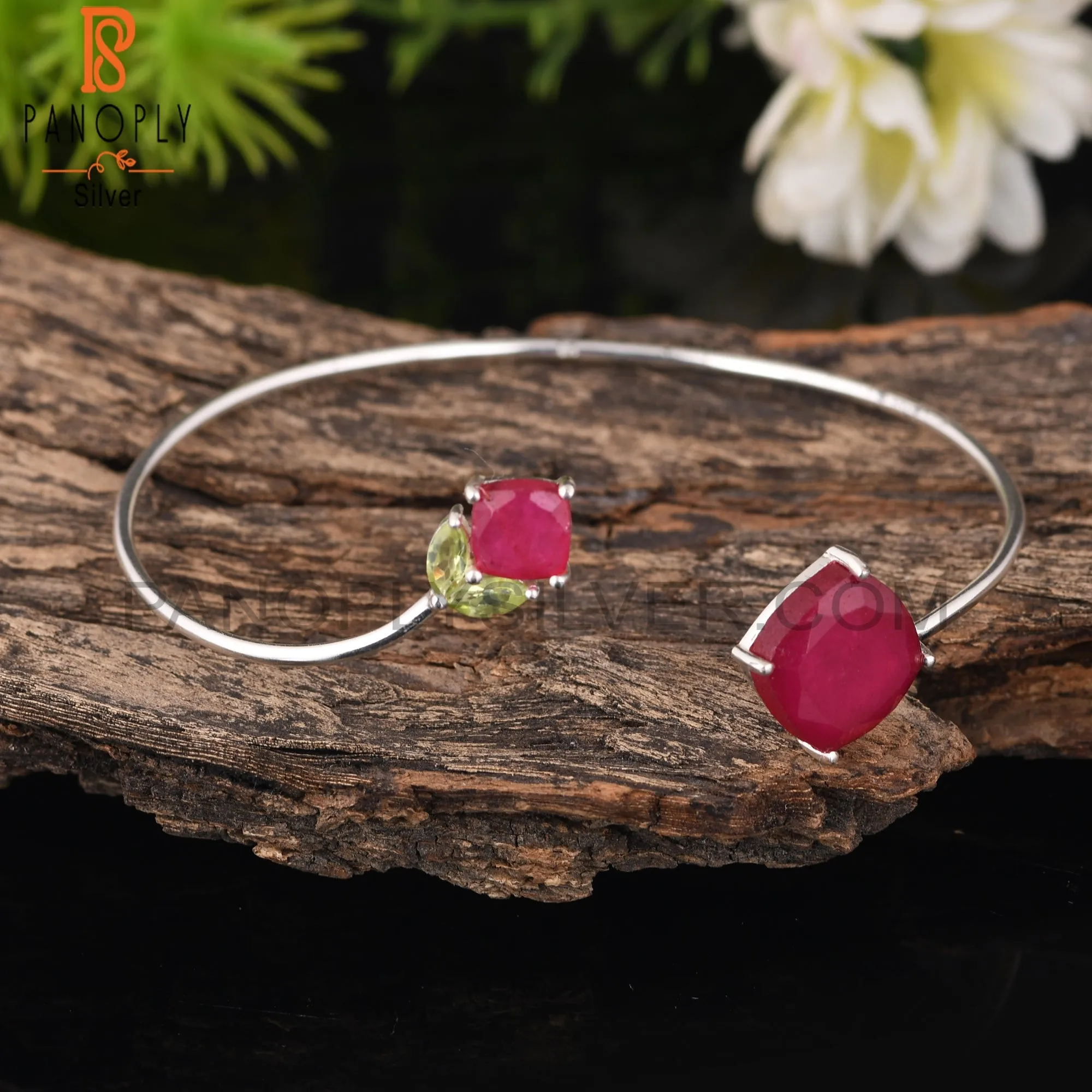 Dyed Ruby & Peridot 925 Sterling Silver Bracelet