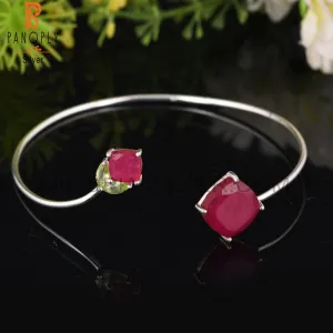 Dyed Ruby & Peridot 925 Sterling Silver Bracelet