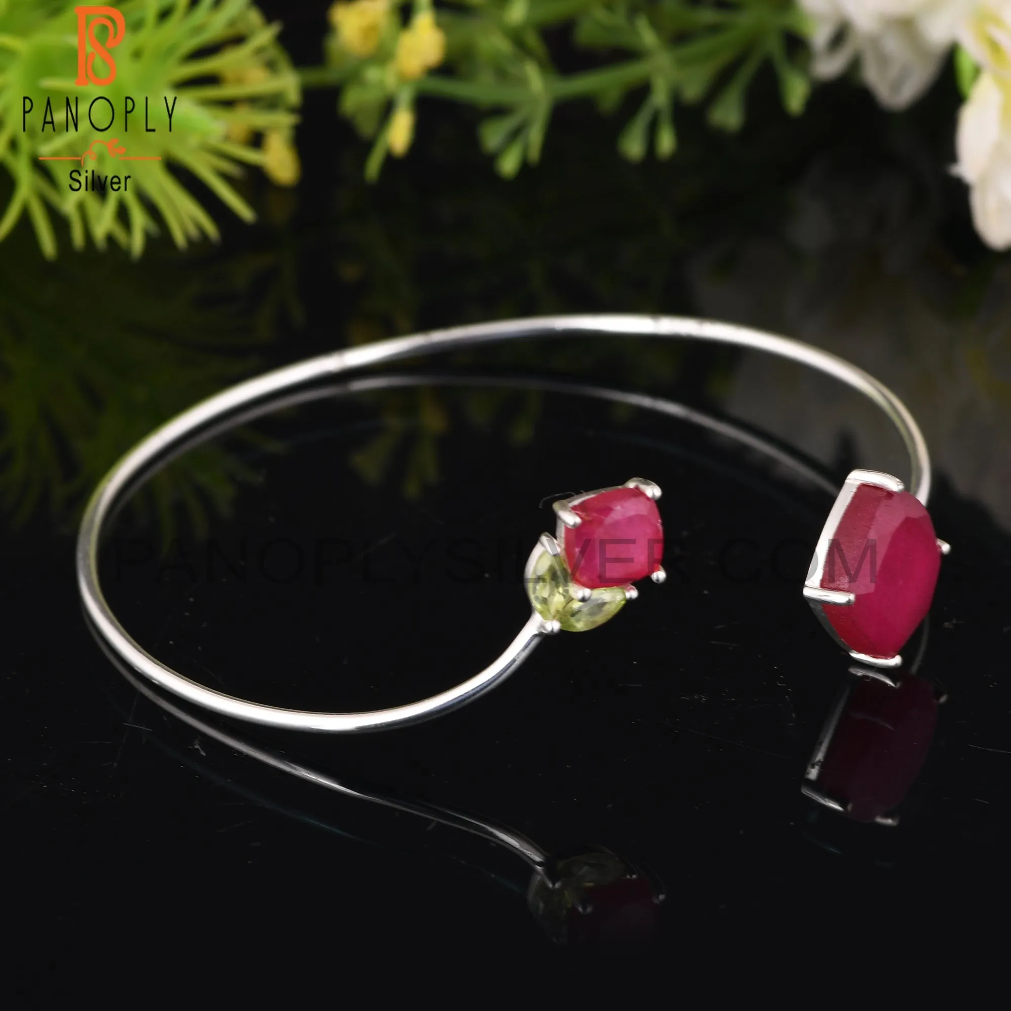 Dyed Ruby & Peridot 925 Sterling Silver Bracelet