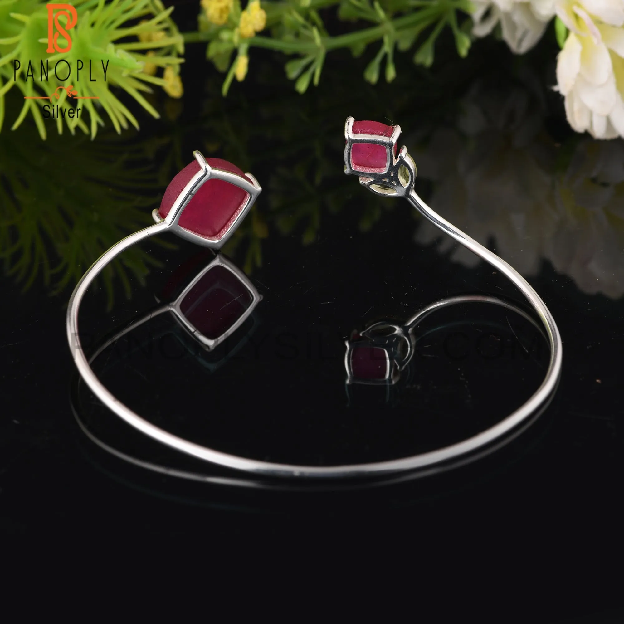Dyed Ruby & Peridot 925 Sterling Silver Bracelet