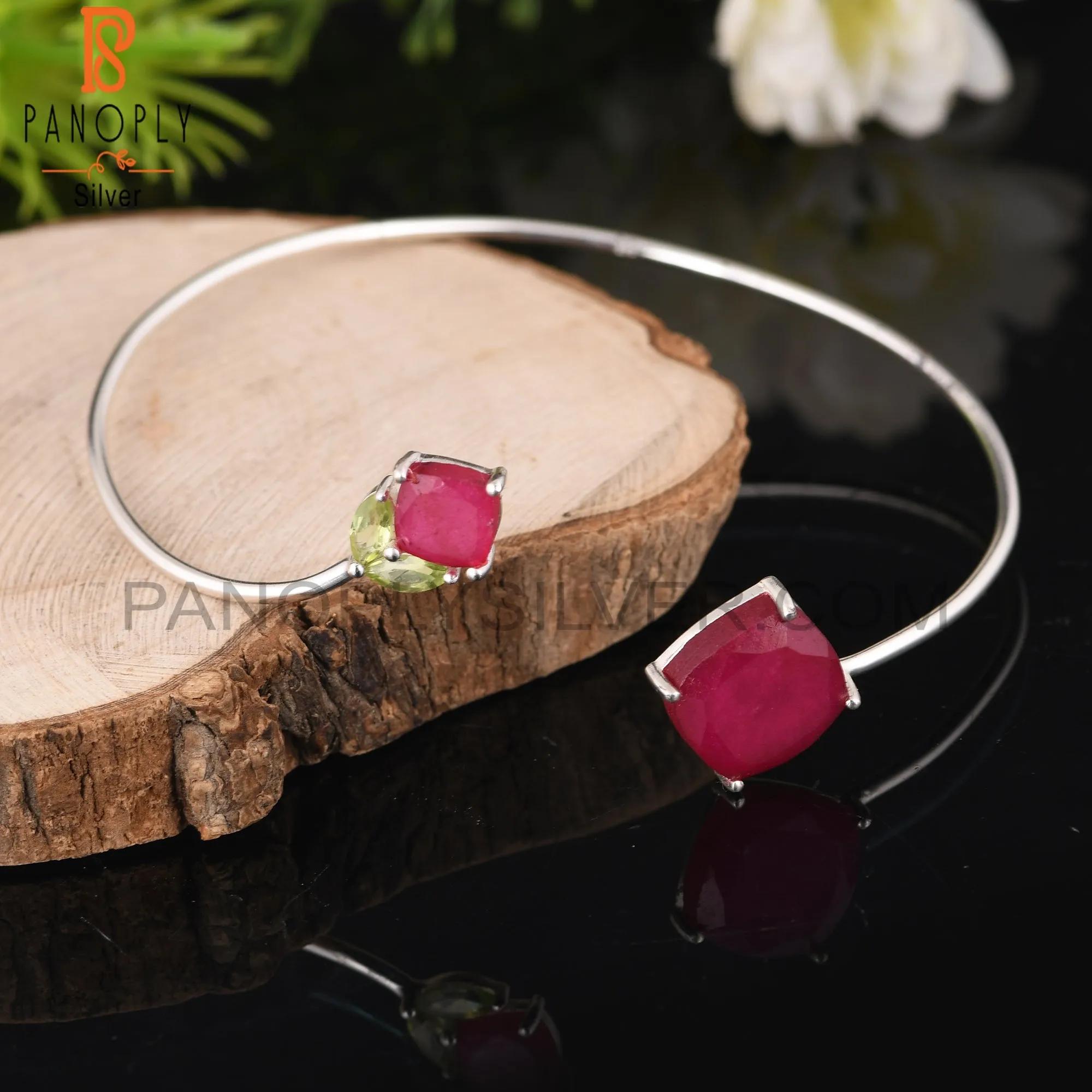 Dyed Ruby & Peridot 925 Sterling Silver Bracelet