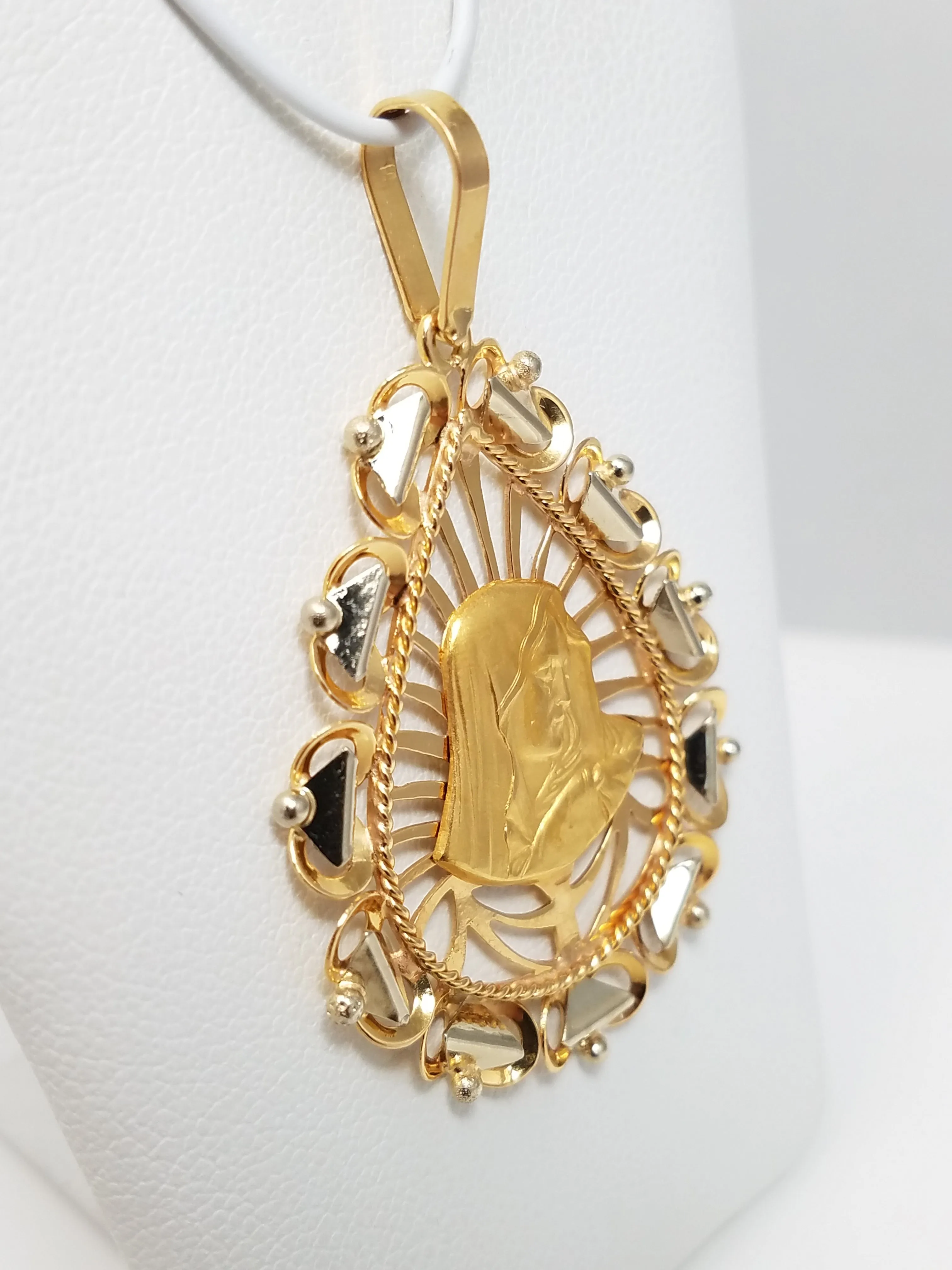 Elegant 18k Two Tone Gold Madonna Pendant Italy
