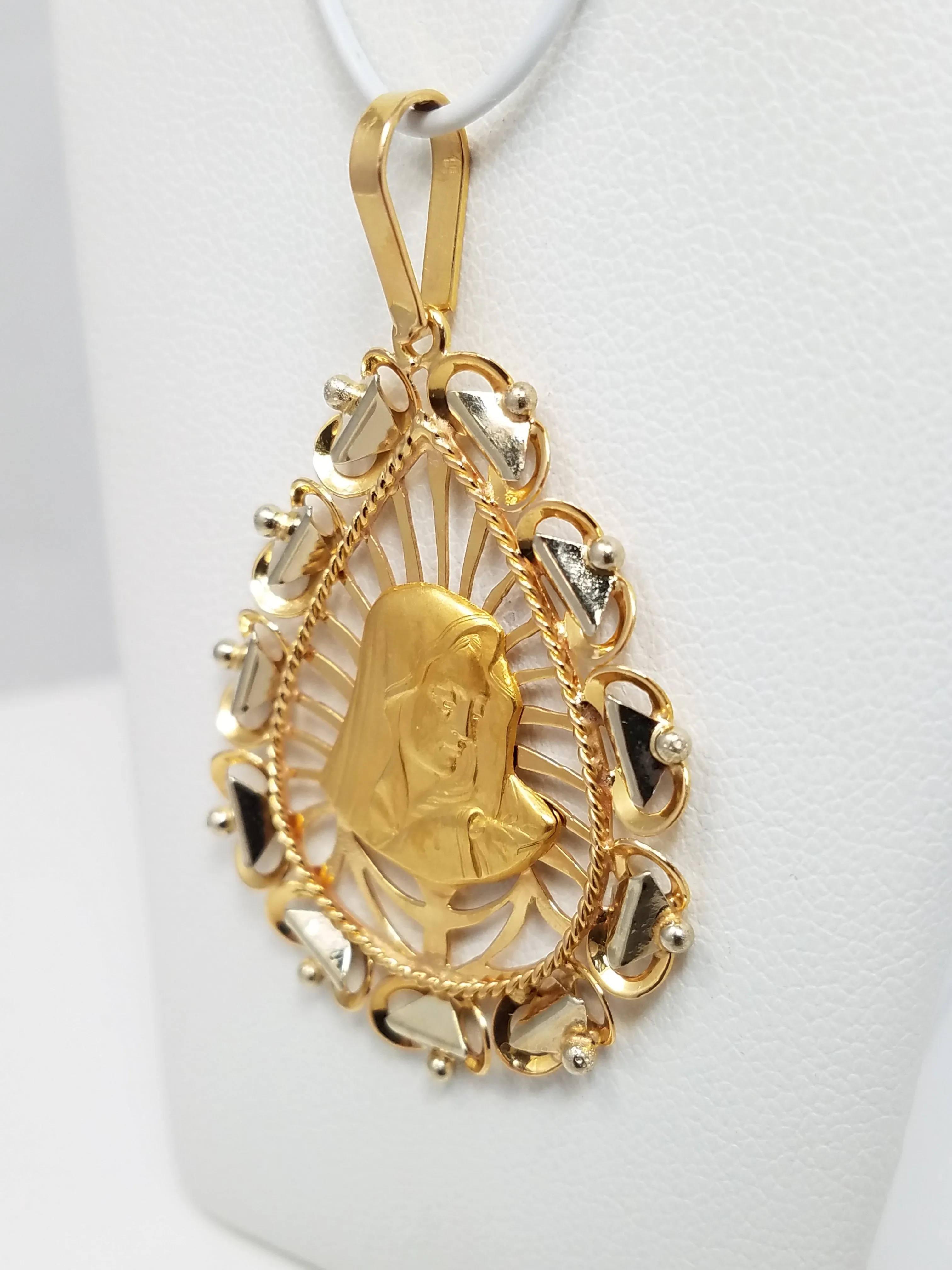 Elegant 18k Two Tone Gold Madonna Pendant Italy