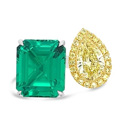 Emerald & Yellow Diamond Bypass Ring
