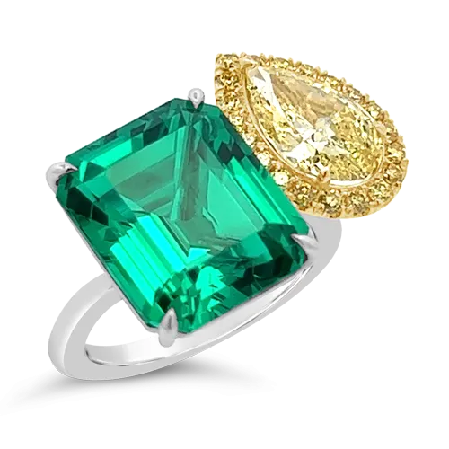 Emerald & Yellow Diamond Bypass Ring