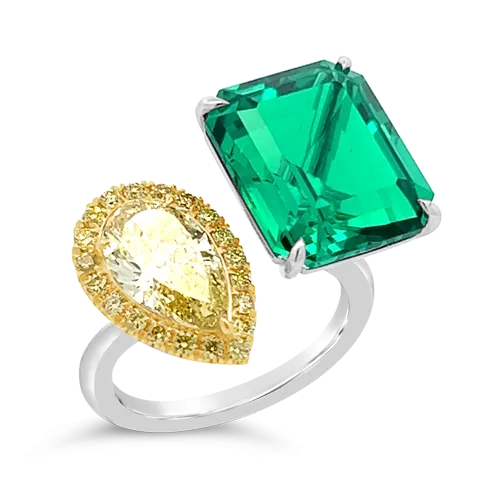 Emerald & Yellow Diamond Bypass Ring