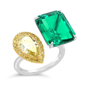 Emerald & Yellow Diamond Bypass Ring
