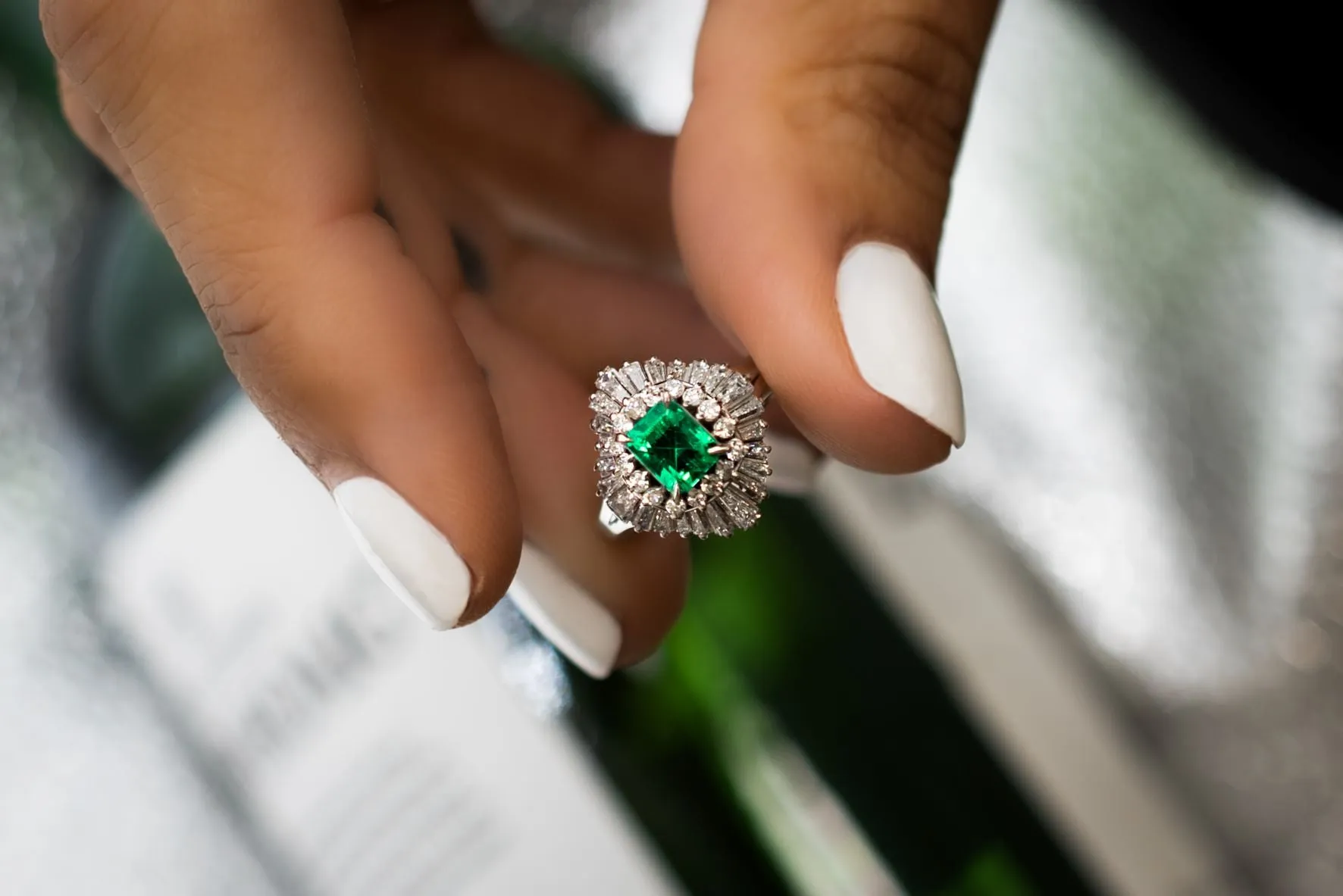 Emerald Cut Emerald and Diamond Ring
