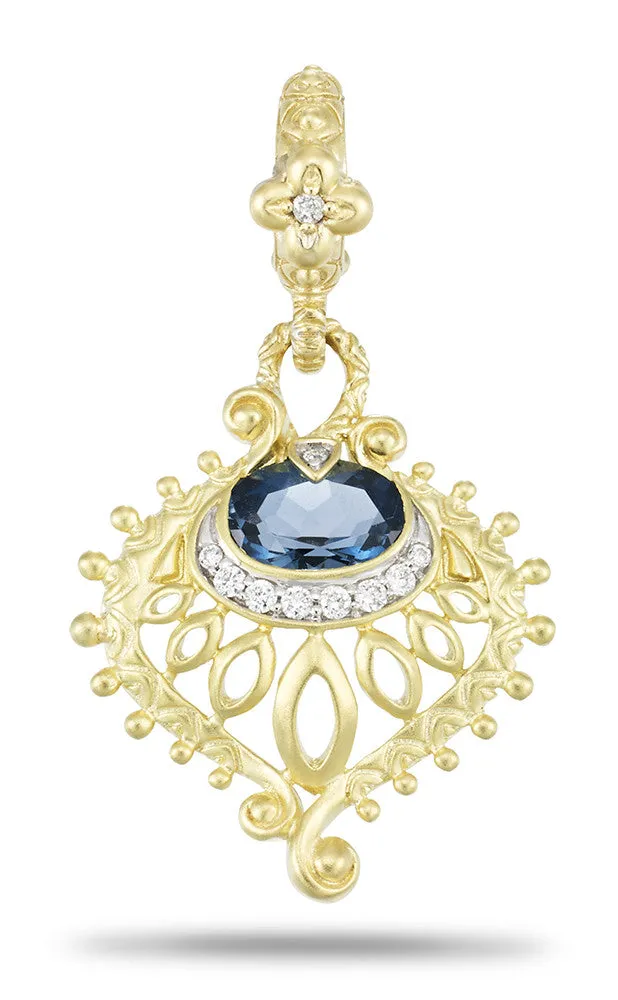 Enchancer bail. Peacock Charm – London Blue Topaz & Diamond.50% non-refundable deposit