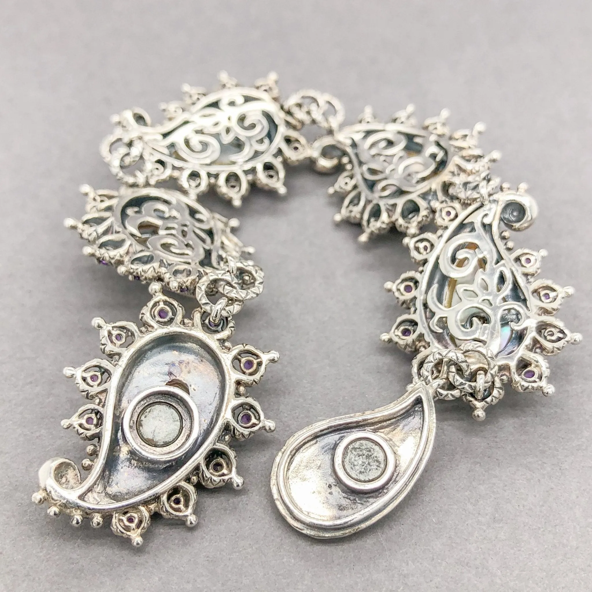 Estate Bixby SS 5.00cttw Blue Topaz 2.50cttw Amethyst 0.10cttw White Topaz & MOP Paisley Bracelet