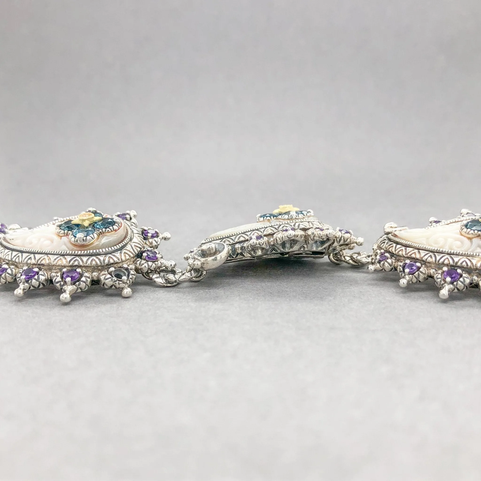 Estate Bixby SS 5.00cttw Blue Topaz 2.50cttw Amethyst 0.10cttw White Topaz & MOP Paisley Bracelet