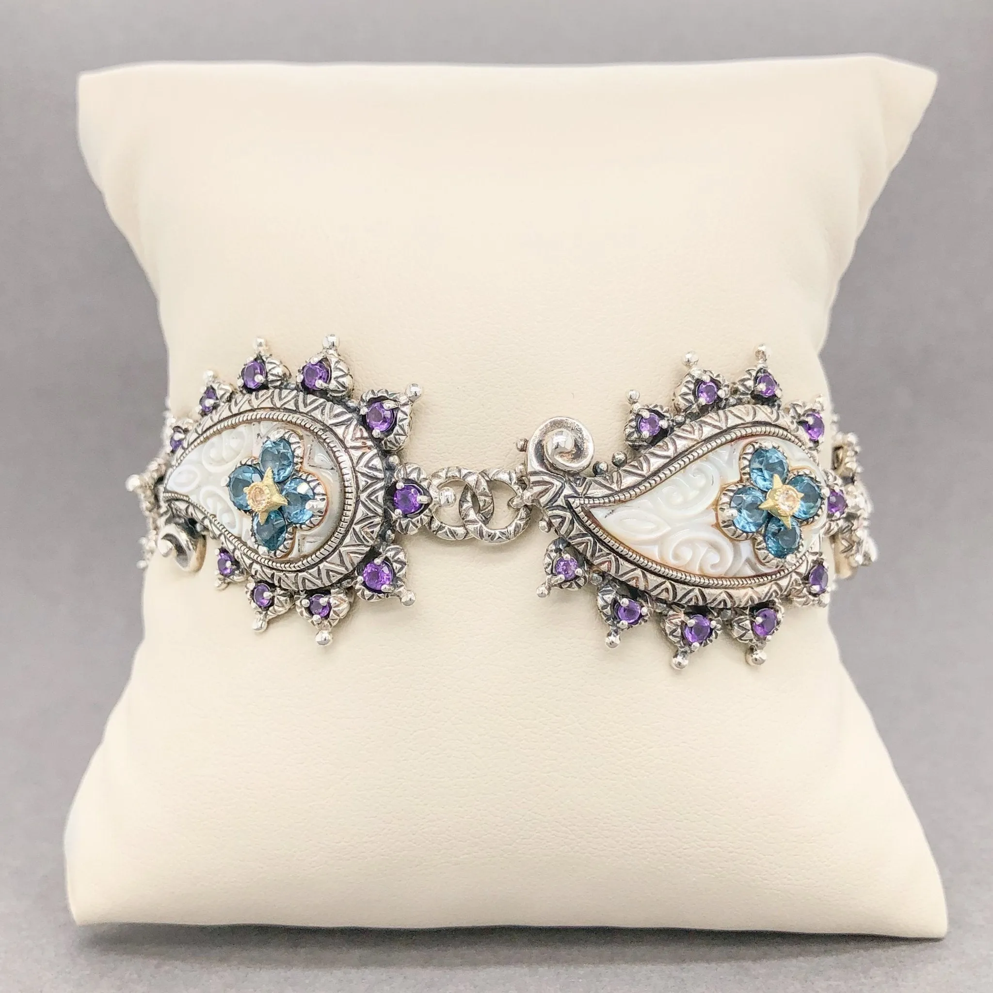 Estate Bixby SS 5.00cttw Blue Topaz 2.50cttw Amethyst 0.10cttw White Topaz & MOP Paisley Bracelet