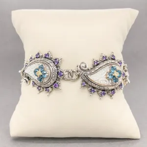 Estate Bixby SS 5.00cttw Blue Topaz 2.50cttw Amethyst 0.10cttw White Topaz & MOP Paisley Bracelet