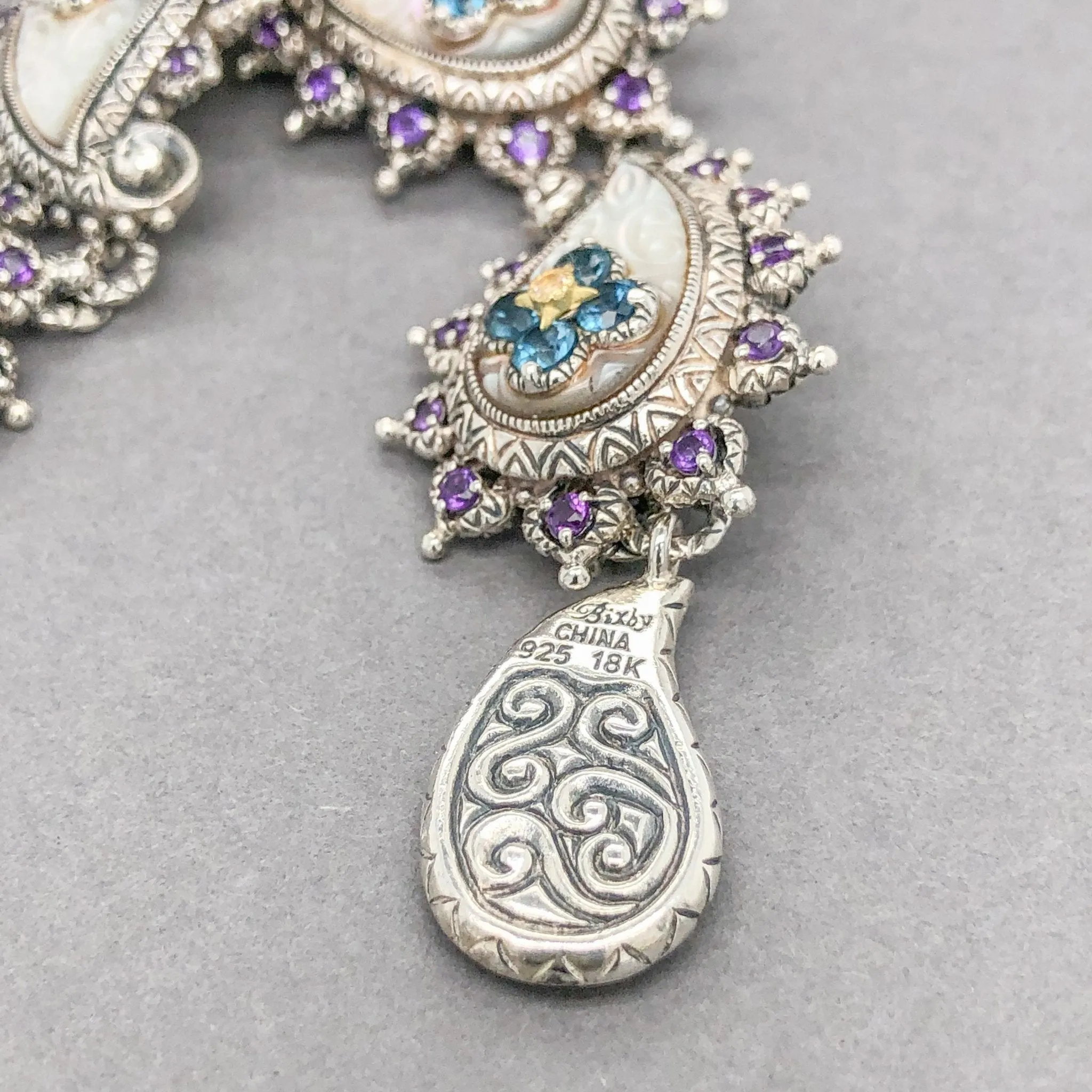 Estate Bixby SS 5.00cttw Blue Topaz 2.50cttw Amethyst 0.10cttw White Topaz & MOP Paisley Bracelet