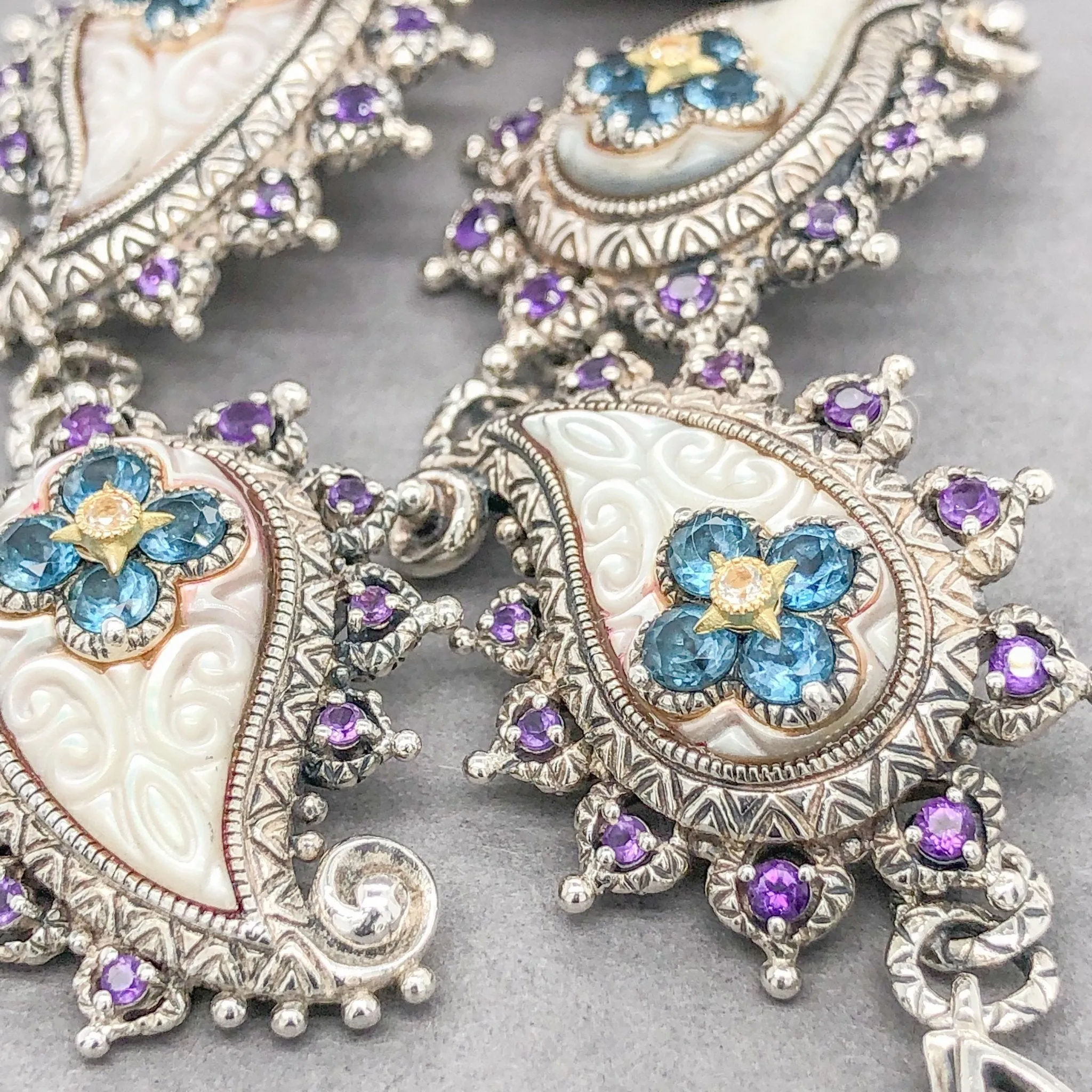 Estate Bixby SS 5.00cttw Blue Topaz 2.50cttw Amethyst 0.10cttw White Topaz & MOP Paisley Bracelet