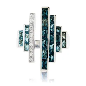 Fancy Cut London Blue Topaz with Diamond Ring