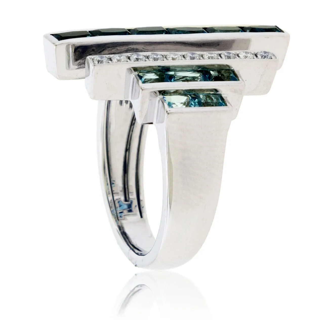 Fancy Cut London Blue Topaz with Diamond Ring