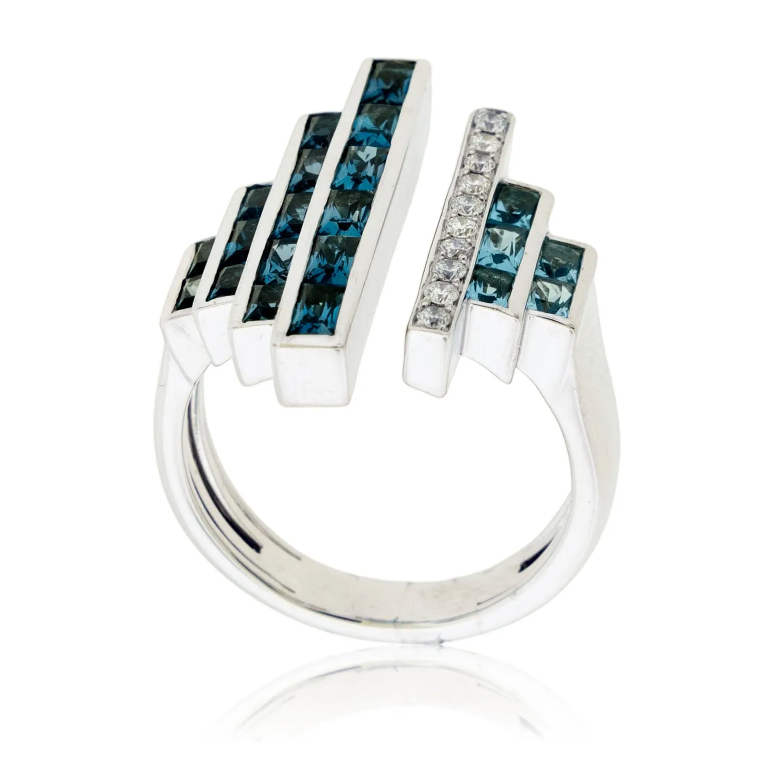 Fancy Cut London Blue Topaz with Diamond Ring