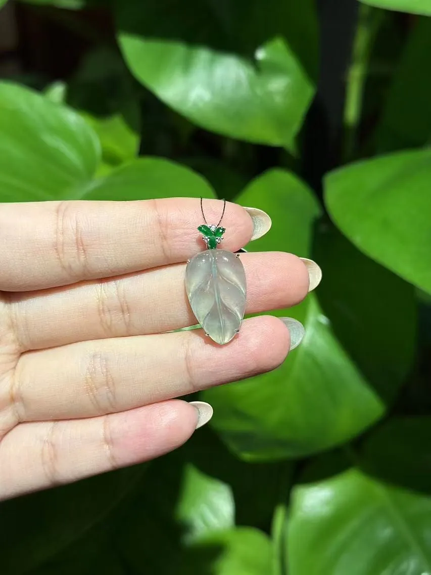 FB Live "18k Natural Light Green Icy Jadeite Jade Leaf Necklace w/ natural diamonds" (Live Pick) (11/26/24)