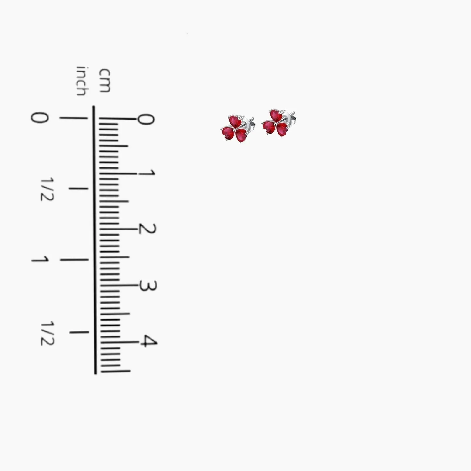 Flower Shape Stud Earrings in Sterling Silver -  Ruby