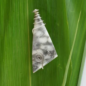 FMC07B Fermanagh Marbled Coral & Silver Celtic Spiral Long Triangle Brooch