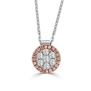 Frederic Sage 14K White and Rose Gold Round Cluster Pink and White Diamond Pendant Necklace