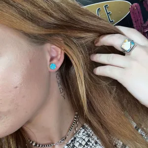 Fun Turquoise Round Inlay Post Stud Genuine Earring