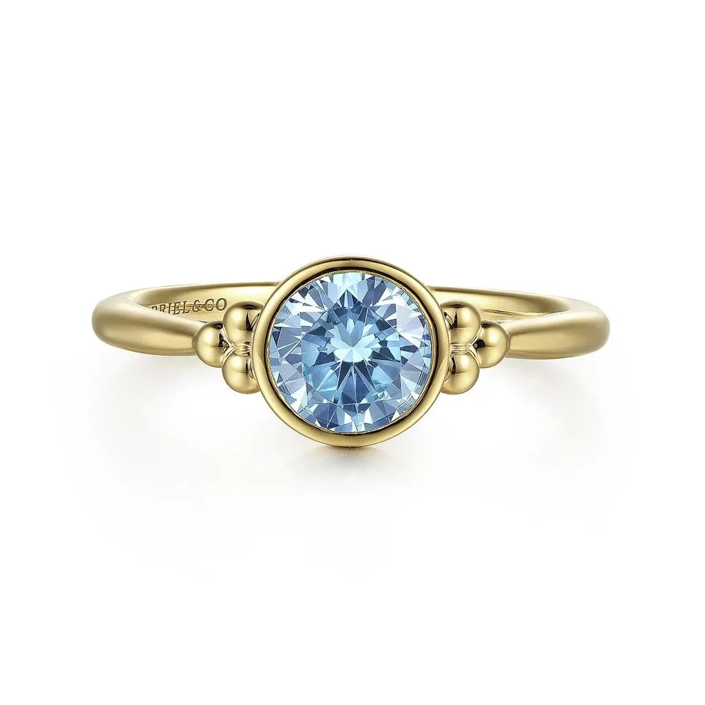 Gabriel & Co 14k Yellow Gold Blue Topaz Bujukan Ring