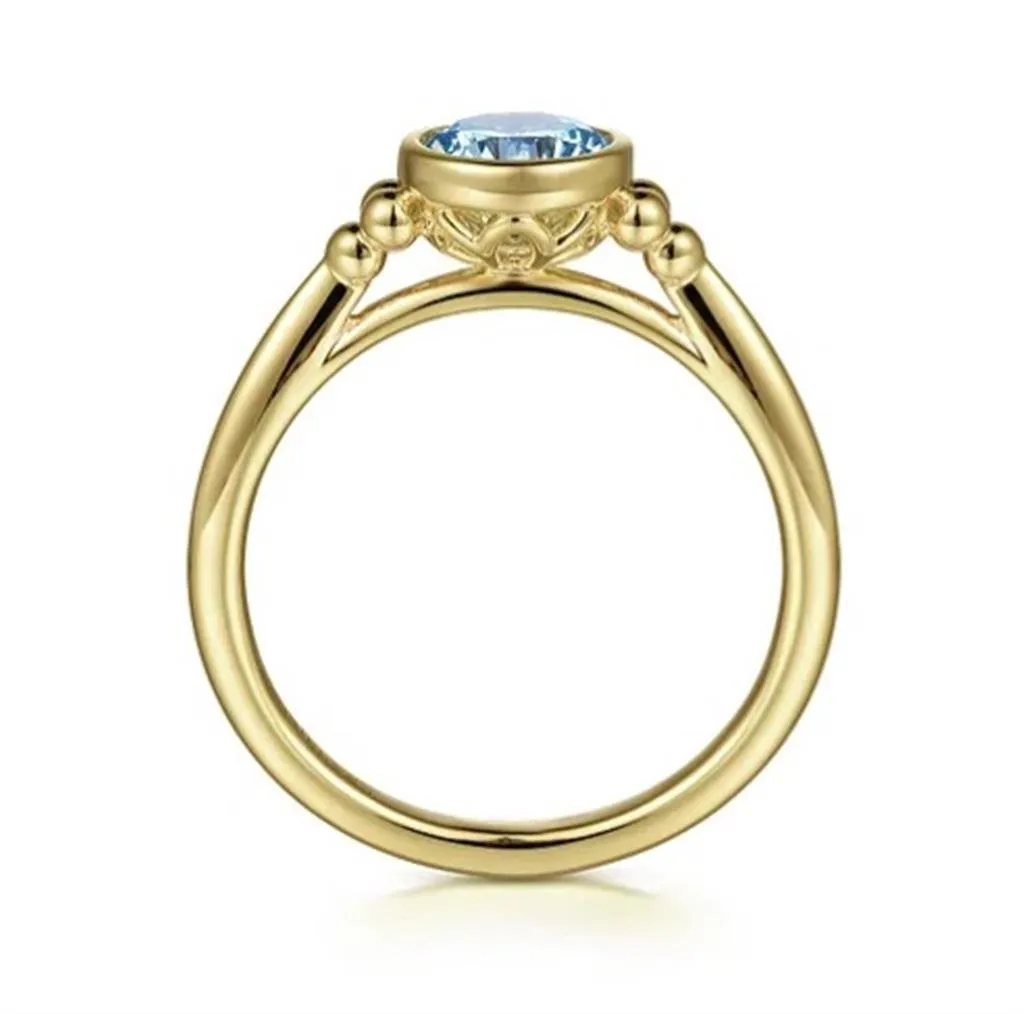 Gabriel & Co 14k Yellow Gold Blue Topaz Bujukan Ring