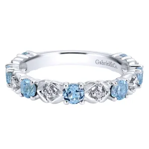 Gabriel and Co Blue Topaz White Gold Diamond Band