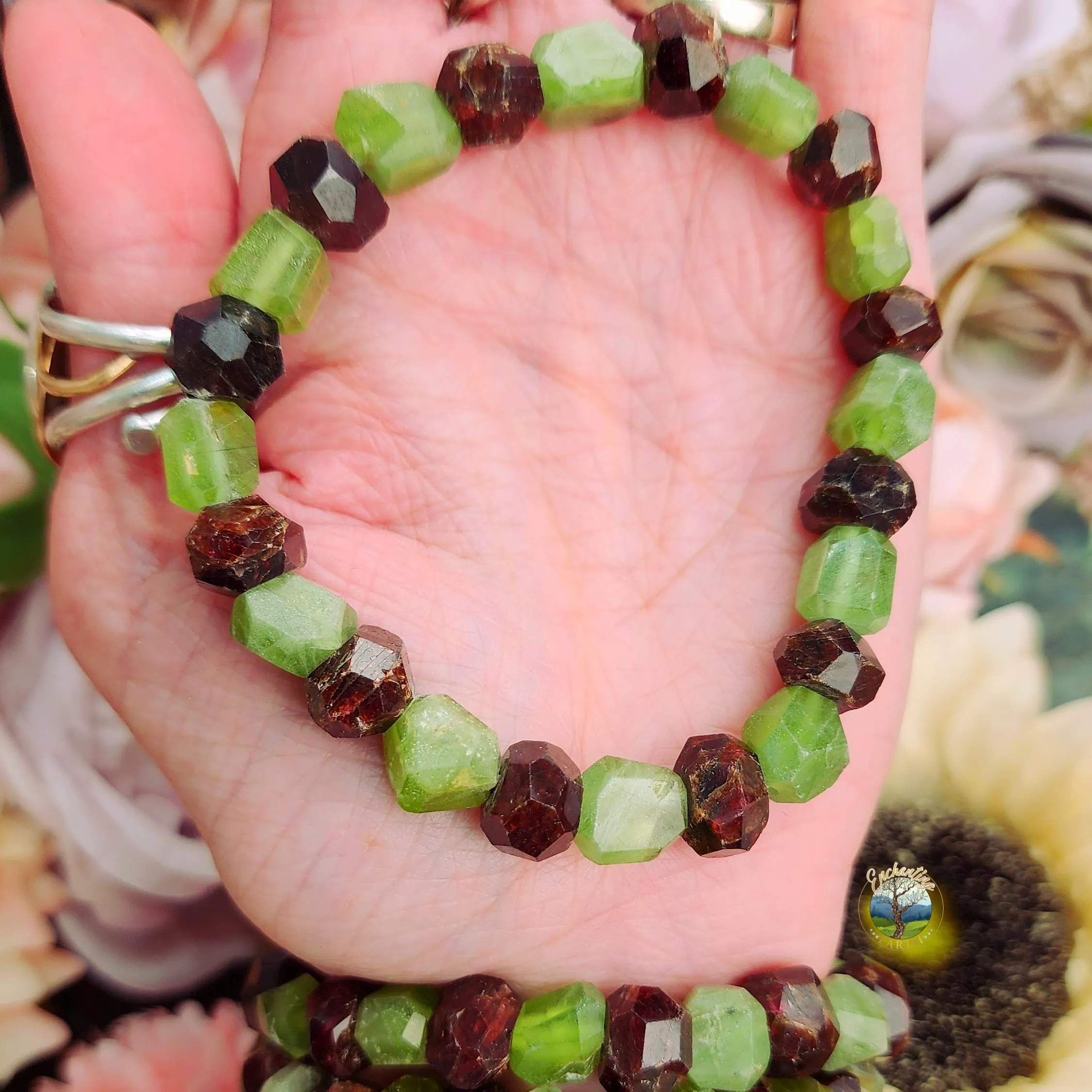 Garnet and Peridot Bracelet for Grounding, Health and Strength