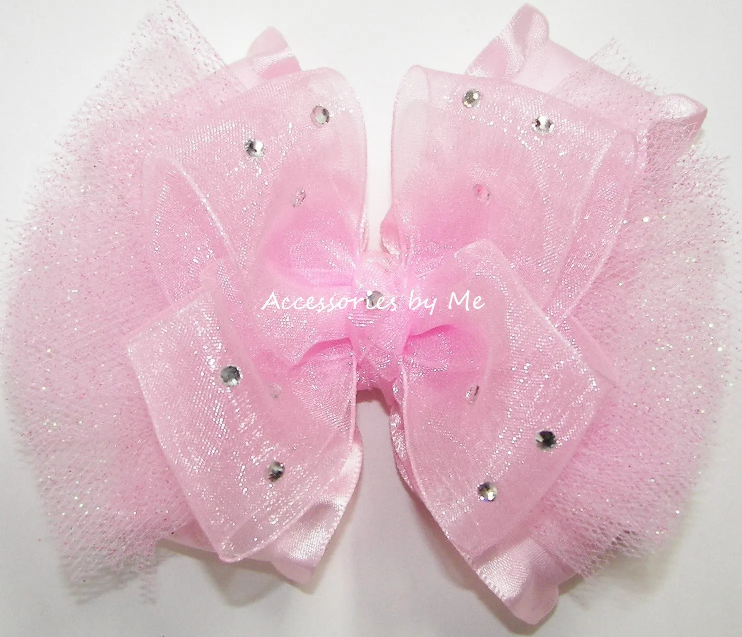 Glitzy Light Pink Organza Ruffle Tutu Hair Bow