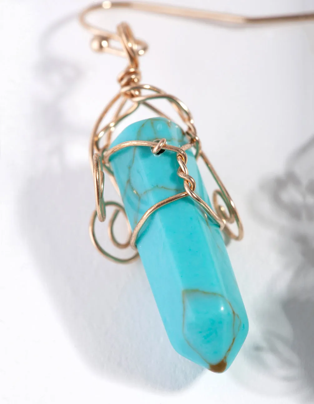 Gold Coil Wrap Turquoise Stone Drop Earrings