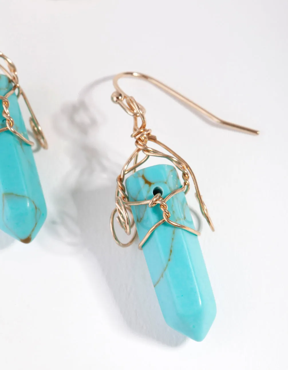 Gold Coil Wrap Turquoise Stone Drop Earrings