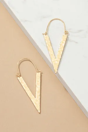 Gold Hammered V-drop Earrings