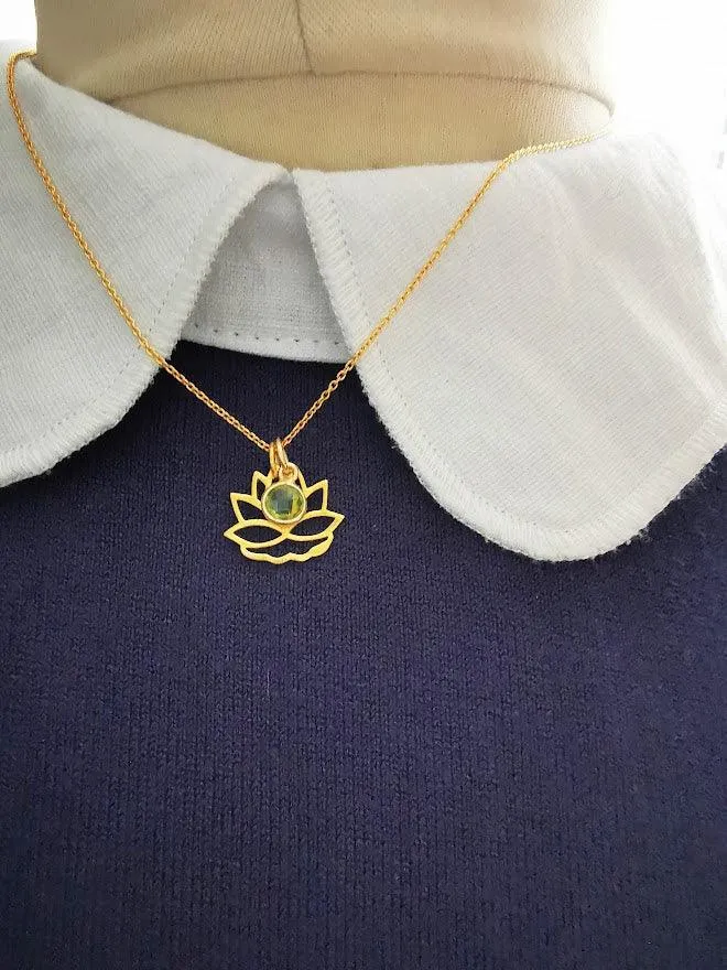 Gold Lotus Flower and Gemstone Necklace