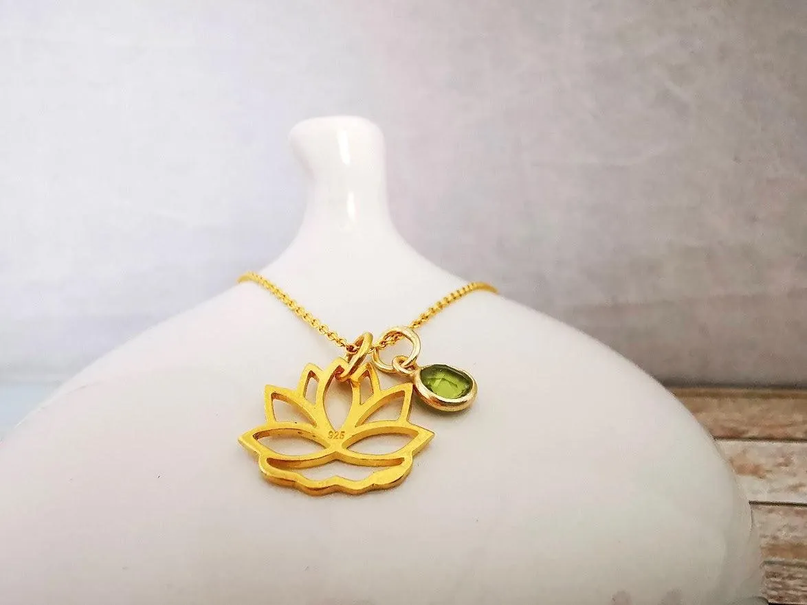Gold Lotus Flower and Gemstone Necklace