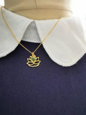Gold Lotus Flower and Gemstone Necklace