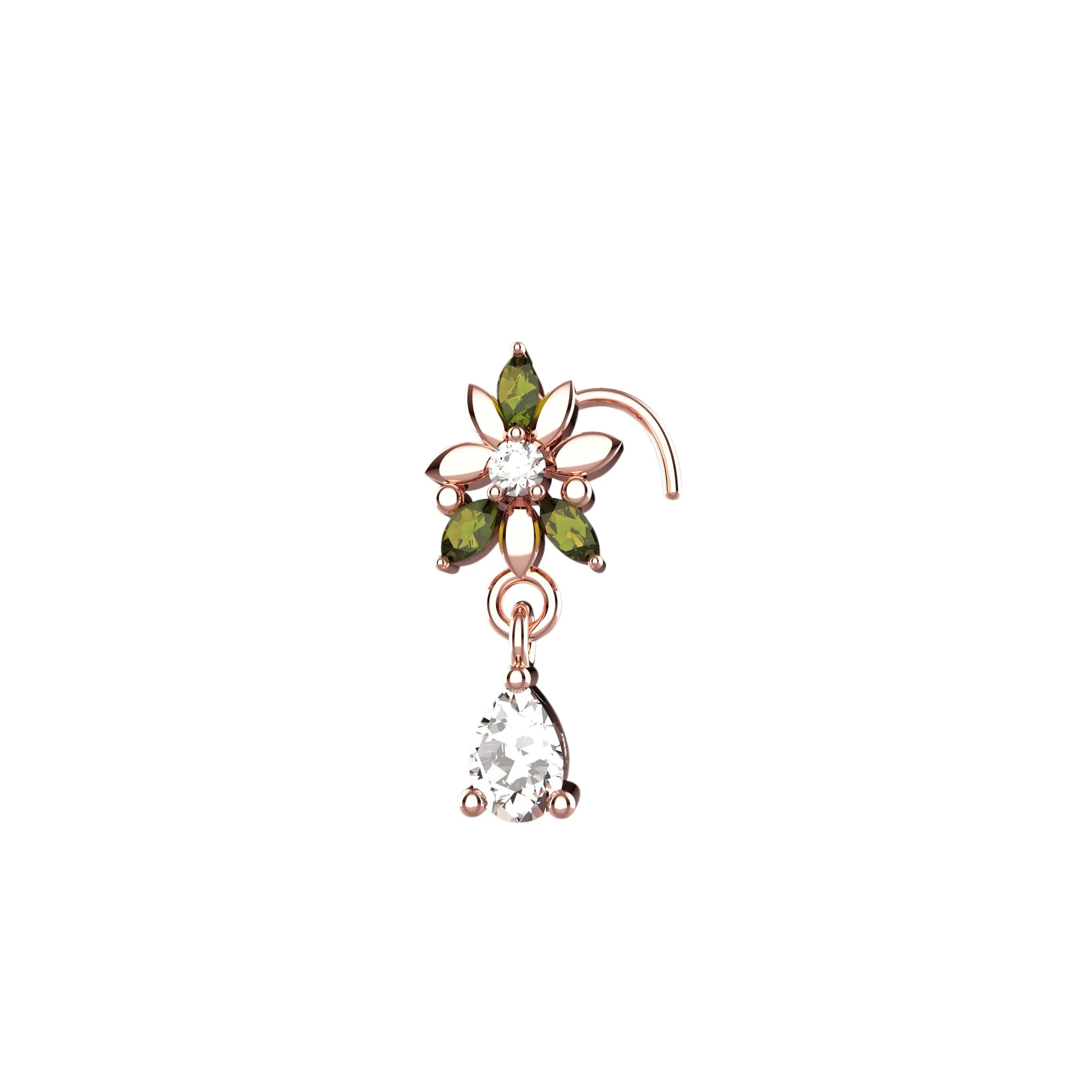 gold nose jewelry – dangle nose stud & clip-on gold nose ring