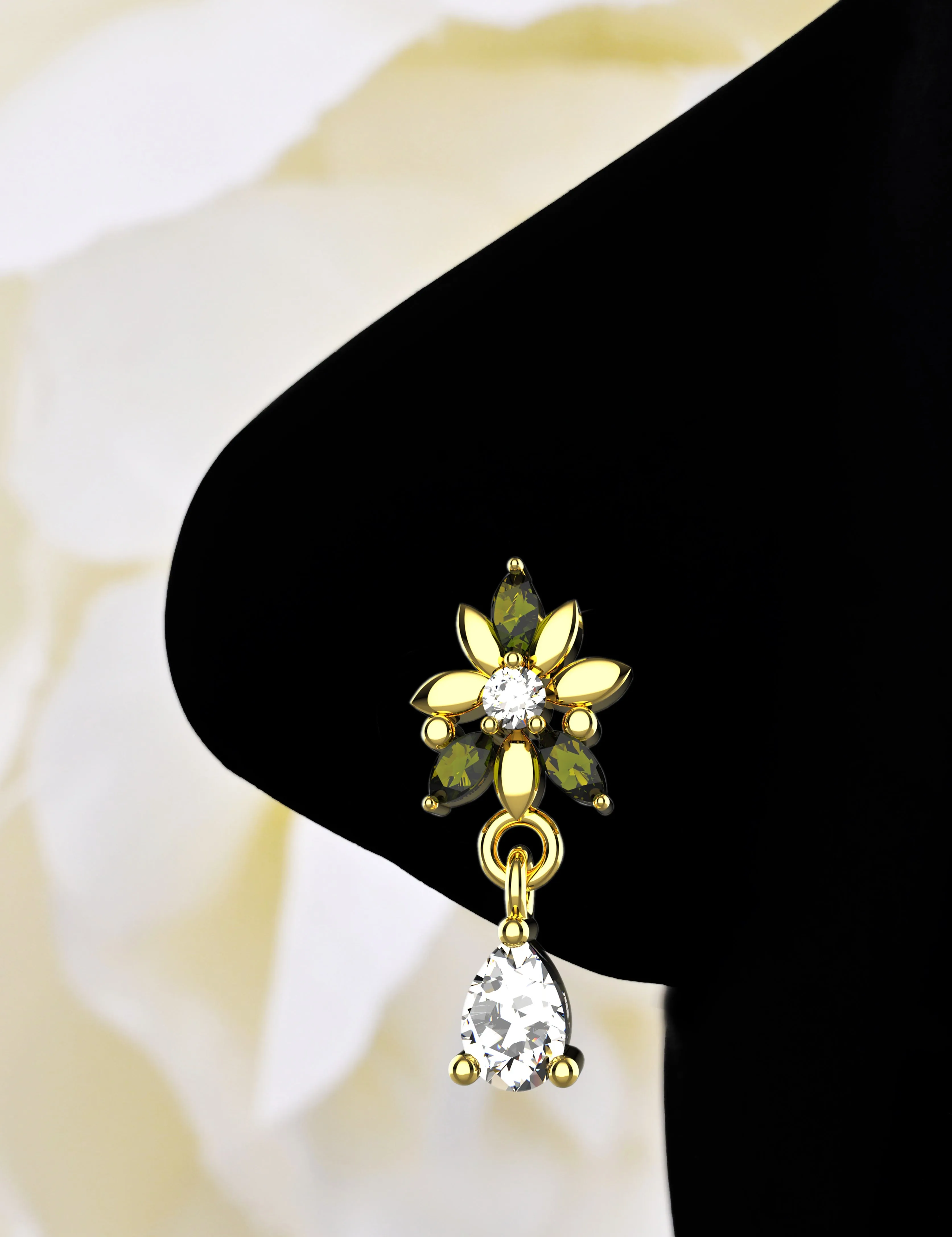gold nose jewelry – dangle nose stud & clip-on gold nose ring