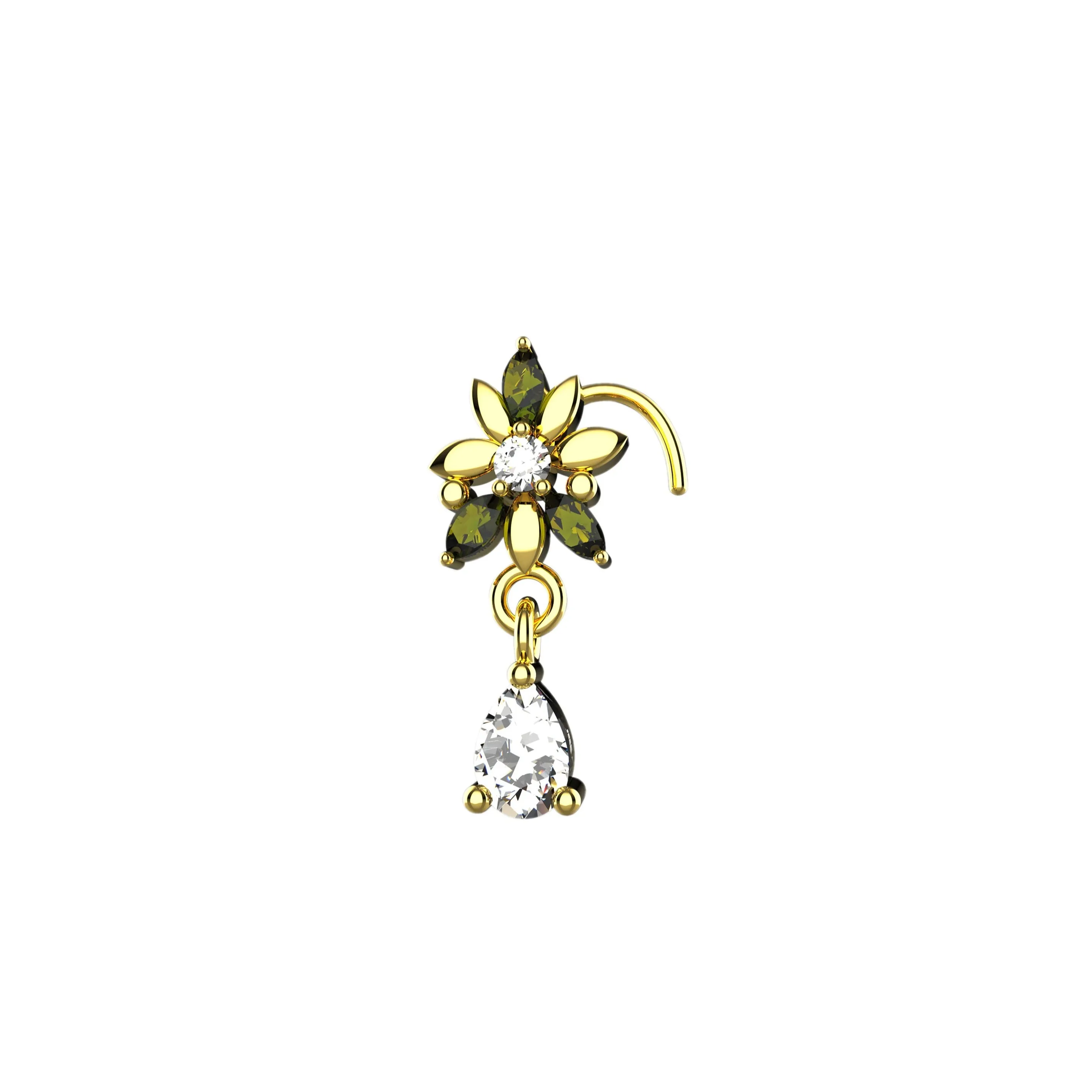 gold nose jewelry – dangle nose stud & clip-on gold nose ring