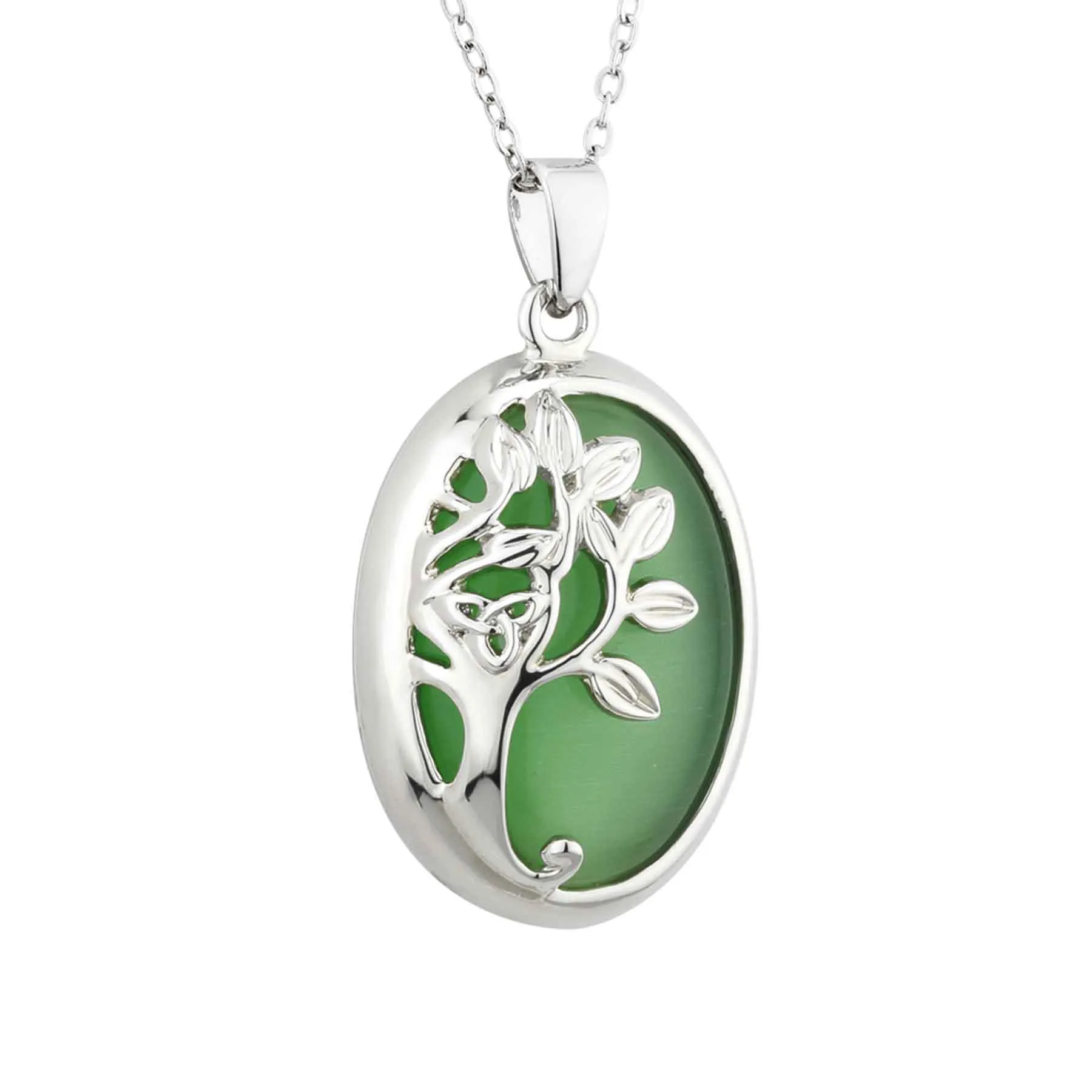 Green Cat Eye Tree Of Life Necklace