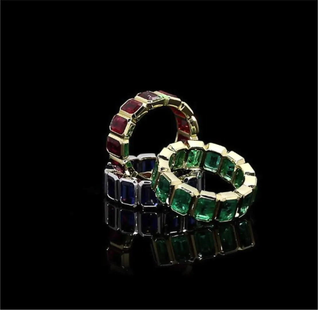 Green Emerald 18k Yellow Gold Eternity Band